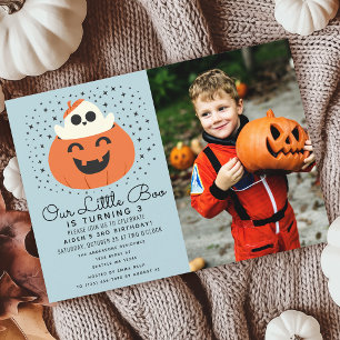 Little Boo Ghost Halloween Kids Birthday Photo Invitation