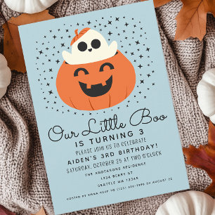 Little Boo Ghost Halloween Kids Blue Birthday Invitation