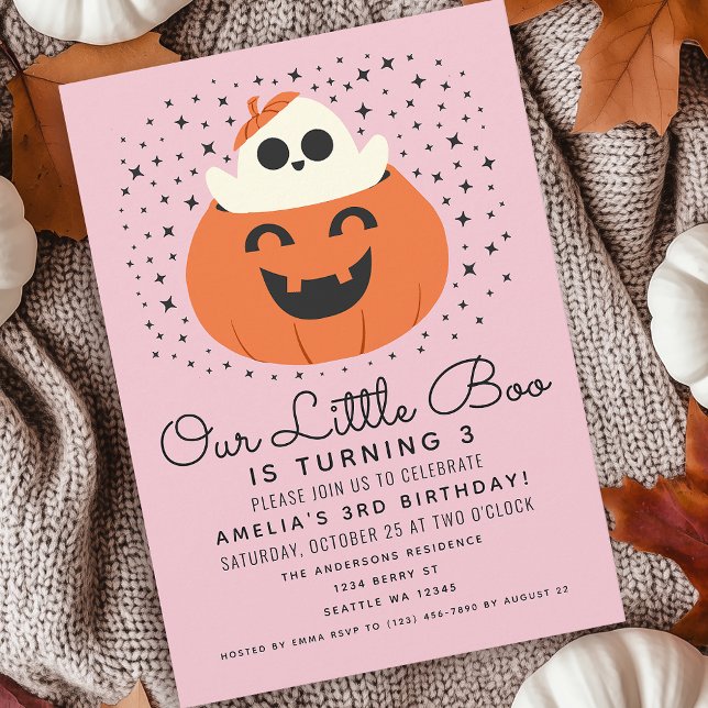 Little Boo Ghost Halloween Kids Pink Birthday Invitation (Creator Uploaded)