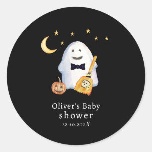 Little Boo Ghost Hollaween Baby Shower  Classic Round Sticker