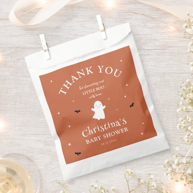 Little Boo Ghost Orange Baby Shower Thank You Favour Bag (Clipped)
