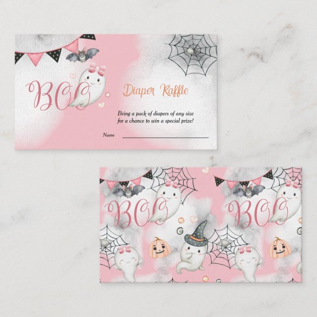 Little Boo Ghost Pink Baby Shower Diaper Raffle Enclosure Card (Front/Back)