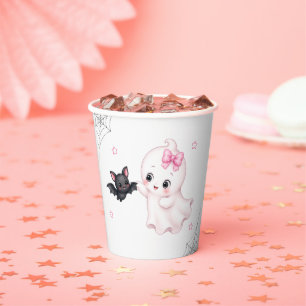 Little Boo Ghost Pink Halloween Baby Shower Paper Cups