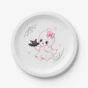 Little Boo Ghost Pink Halloween Baby Shower Paper Plate