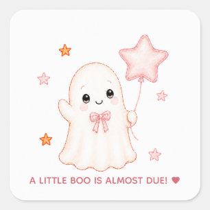 Little Boo Ghost Pink Halloween Baby Shower Square Sticker