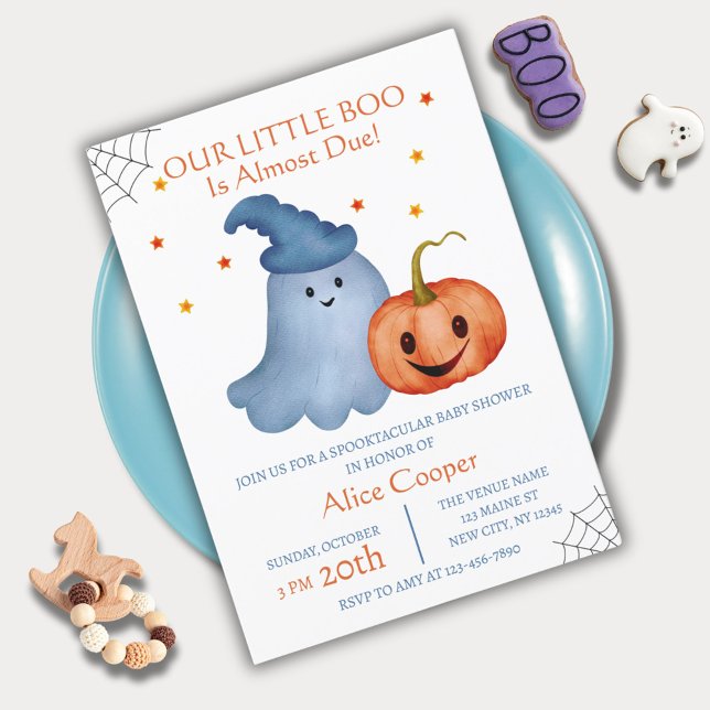 Little Boo Ghost Pumpkin Halloween Baby Shower Invitation (Creator Uploaded)