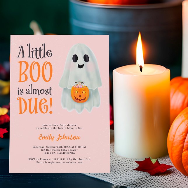 Little boo ghost pumpkin Halloween baby shower Invitation (Little boo ghost pumpkin Halloween baby shower Invitation on pink)
