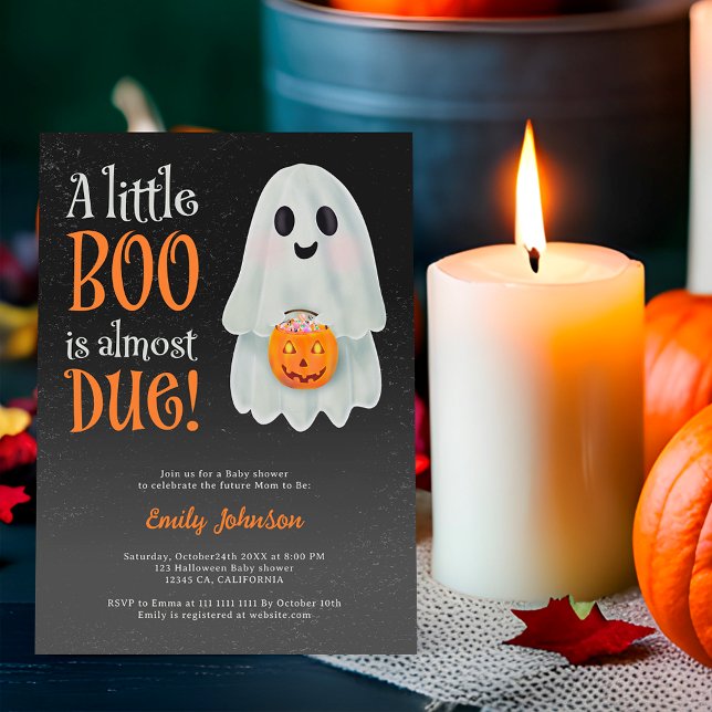 Little boo ghost pumpkin Halloween baby shower Invitation (Little boo ghost pumpkin Halloween baby shower Invitation on gray)