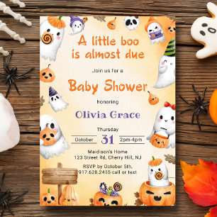 Little Boo Ghost Pumpkin Halloween Baby Shower Invitation