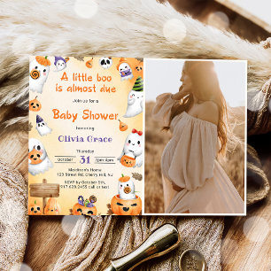 Little Boo Ghost Pumpkin Halloween Baby Shower Invitation
