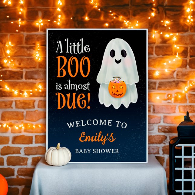 Little boo ghost pumpkin Halloween baby shower Poster (Little boo ghost pumpkin Halloween baby shower Poster)