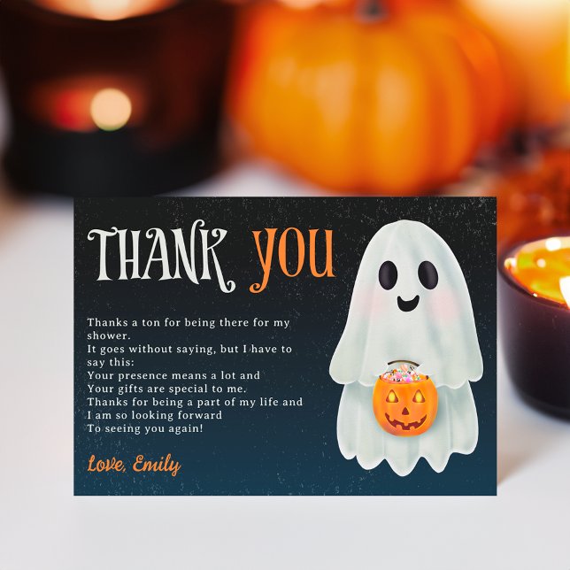 Little boo ghost pumpkin Halloween baby shower Thank You Card (Little boo ghost pumpkin Halloween baby shower Thank You Card)