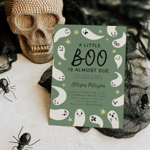 Little Boo Ghost Stars Green Baby Shower Invitation