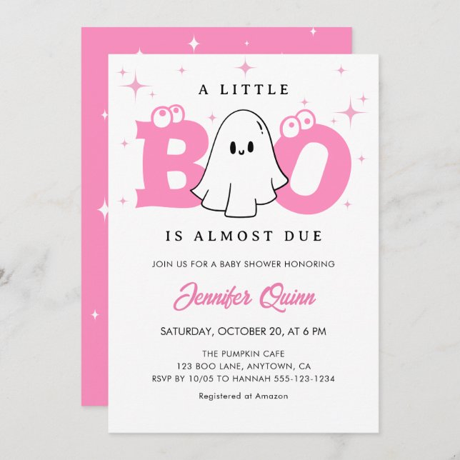 Little Boo Girl Cute Ghost Halloween Baby Shower Invitation (Front/Back)