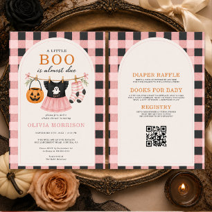 Little Boo Girl Halloween QR Code Baby Shower Invitation