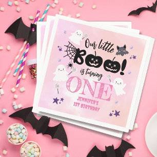 Little Boo! Girl Pink Cute Halloween 1st Birthday Napkin
