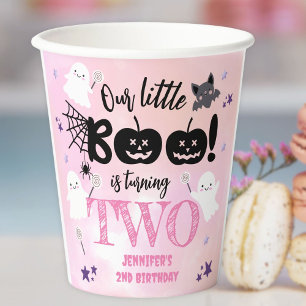 Little Boo! Girl Pink Cute Halloween 2nd Birthday  Paper Cups