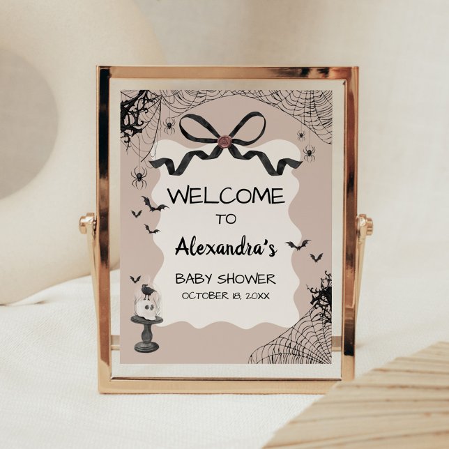 Little Boo Gothic Baby Shower Welcome Sign (Black Bow Little Boo Halloween Gothic Baby Shower Sign)