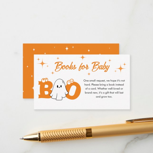 Little Boo Halloween Baby Shower Books For Baby Enclosure Card (Front/Back In Situ)