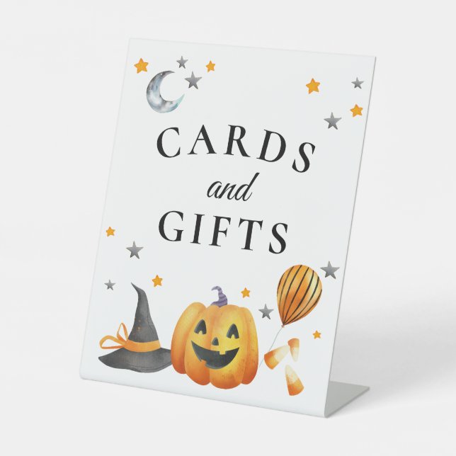 Little Boo Halloween Baby Shower Cards & Gifts Pedestal Sign (Front)