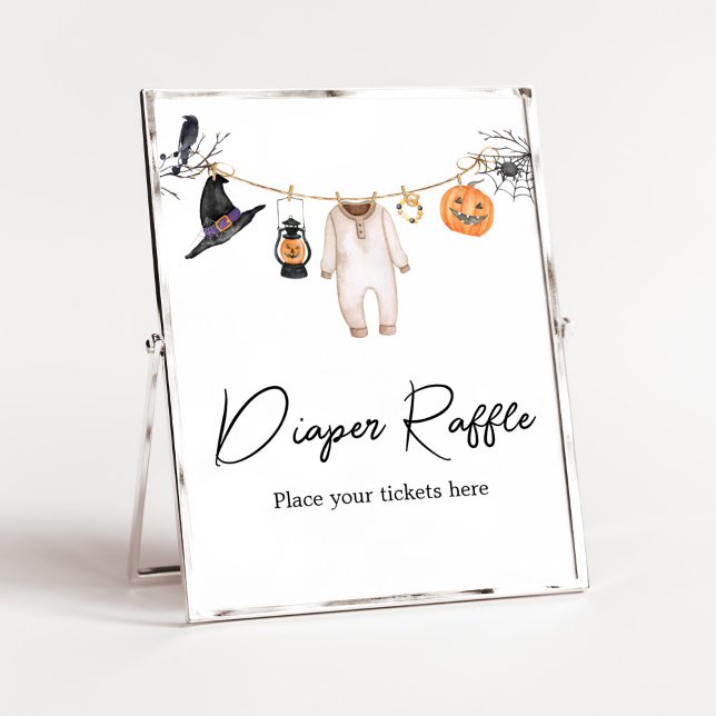 Little Boo Halloween Baby Shower Diaper Raffle Poster (Halloween Baby Clothes Baby Shower Diaper Raffle Sign)
