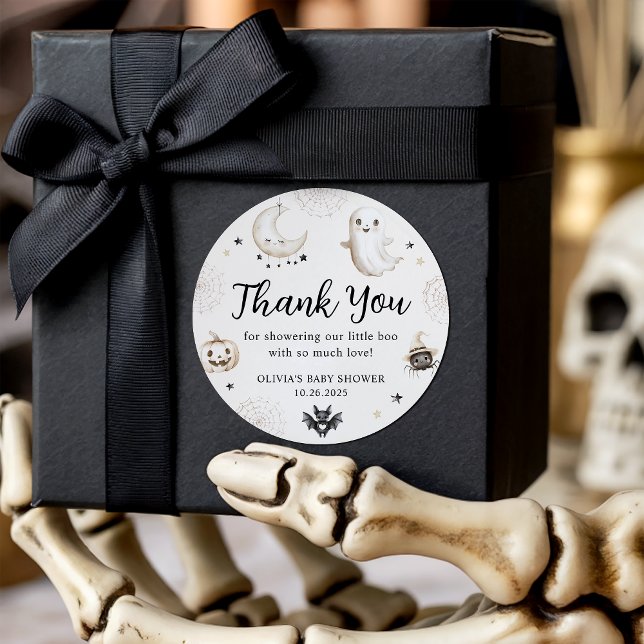 Little Boo Halloween Baby Shower Favour Thank You Classic Round Sticker (Creator Uploaded)