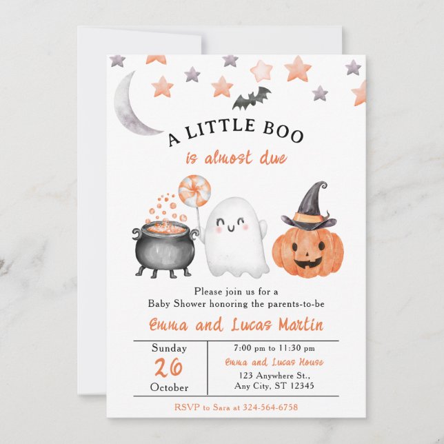 Little Boo Halloween Baby Shower - Ghost & Pumpkin Invitation (Front)