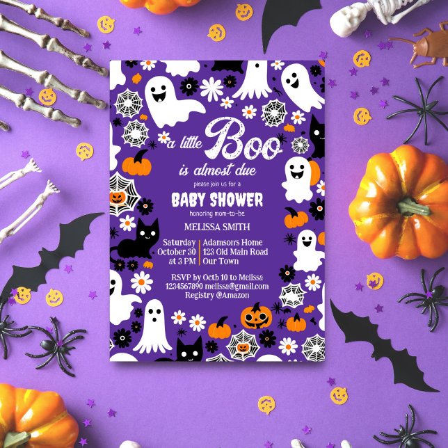 Little boo Halloween baby shower grrovy retro Invitation (Little boo Halloween baby shower template invitation digital download groovy retro cute ghosts daisy)