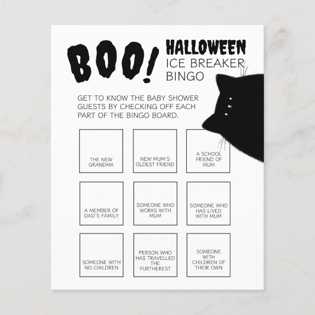 Little Boo Halloween Baby Shower Ice Breaker Bingo (Front)