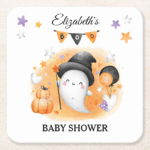 Little Boo Halloween Baby Shower Paper Coaster