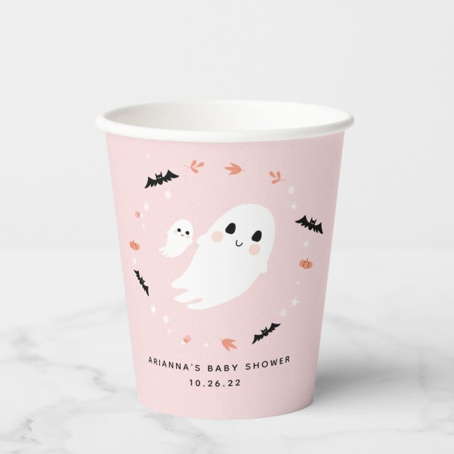 Little Boo Halloween baby shower pink paper cups (Front)
