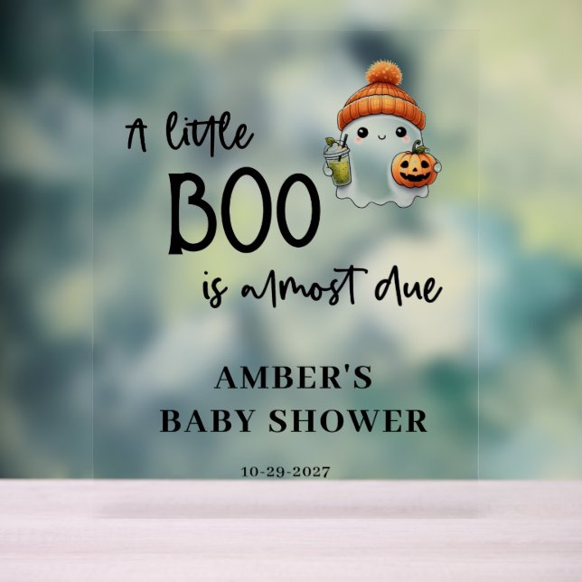 Little Boo Halloween Baby Shower Welcome Acrylic Sign (Neutral)