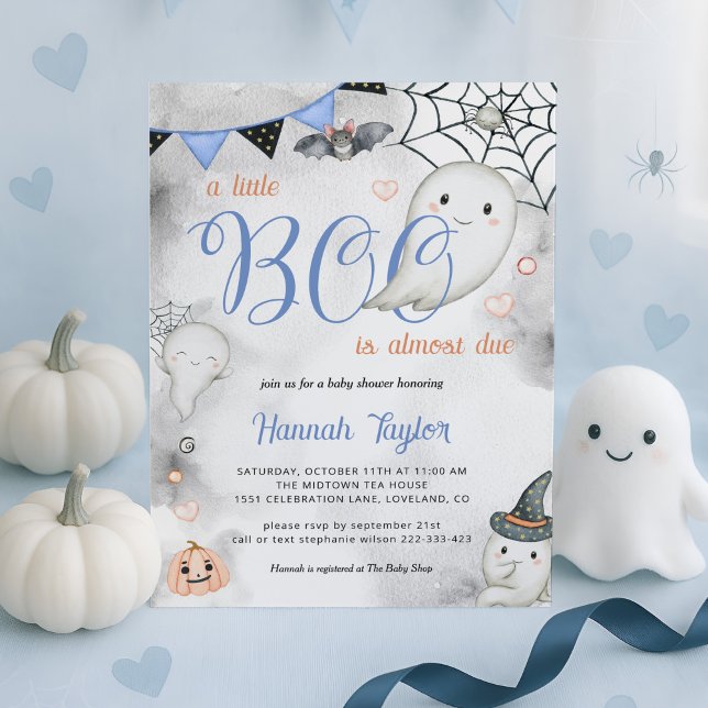 Little Boo Halloween Boy Boy Ghost Baby Shower Invitation (Creator Uploaded)