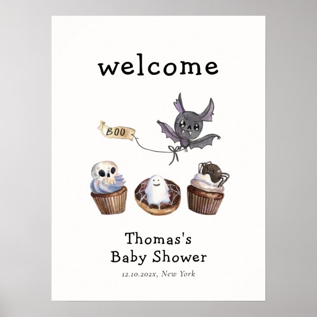 Little Boo Halloween cupcake Baby Shower Welcome Poster (Front)