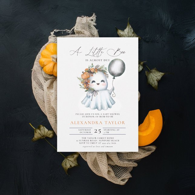 Little Boo Halloween Fall October Cute Girl Shower Invitation (baby shower invitation halloween fall little boo ghost watercolor cute adorable character)