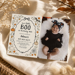 Little Boo Halloween Ghost 1st Birthday Photo Invitation