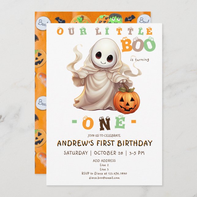 Little Boo Halloween Ghost Any Age 1st Birthday Invitation (Front/Back)