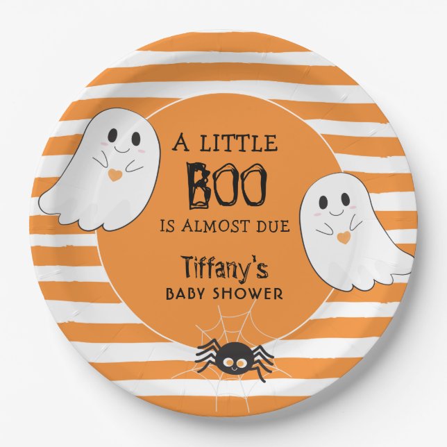 Little Boo Halloween Ghost Baby Shower Paper Plate (Front)