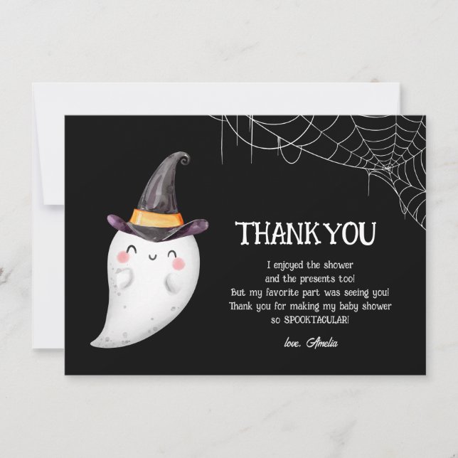 Little Boo Halloween ghost  baby shower Thank You Card (Front)