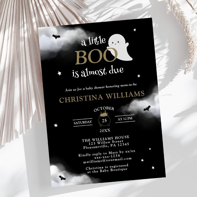 Little Boo Halloween Ghost Black Baby Shower Invitation (Creator Uploaded)