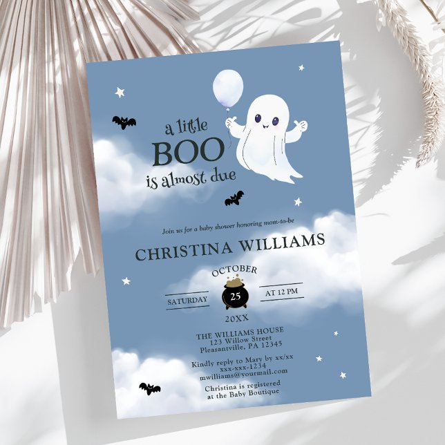 Little Boo Halloween Ghost Blue Baby Shower Invitation (Creator Uploaded)