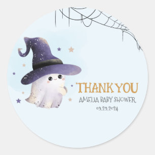 Little Boo Halloween ghost boy baby shower Classic Round Sticker