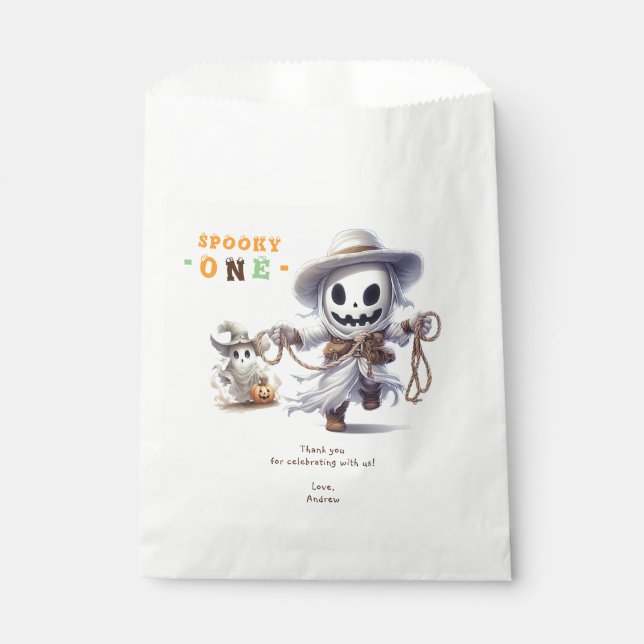 Little Boo Halloween Ghost Cowboy Any Age Birthday Favour Bag (Front)