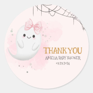 Little Boo Halloween ghost girl baby shower Classic Round Sticker