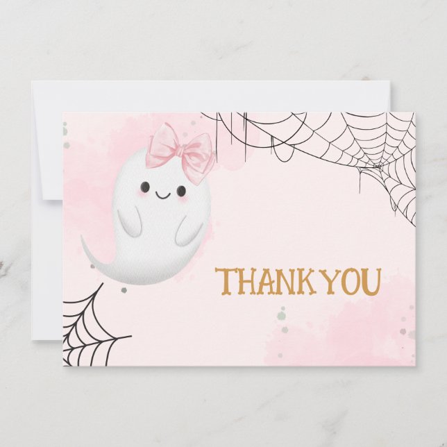 Little Boo Halloween ghost girl baby shower Thank You Card (Front)