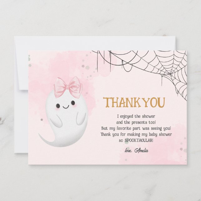 Little Boo Halloween ghost girl baby shower Thank You Card (Front)