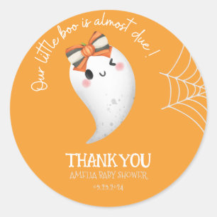 Little Boo Halloween ghost  orange baby shower Classic Round Sticker