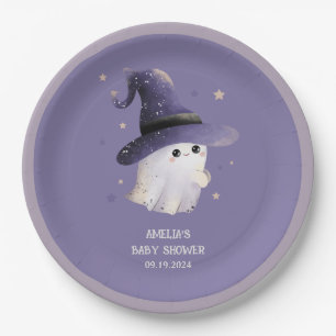 Little Boo Halloween ghost purple baby shower Paper Plate