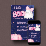 Little boo Halloween girl baby shower welcome sign<br><div class="desc">Little boo Halloween cute baby girl ghost baby shower welcome sign poster template digital download. A cute baby ghost with a pink hair bow watercolor pink pumpkin on a dark starry night background for Halloween themed baby shower entrance decor.</div>