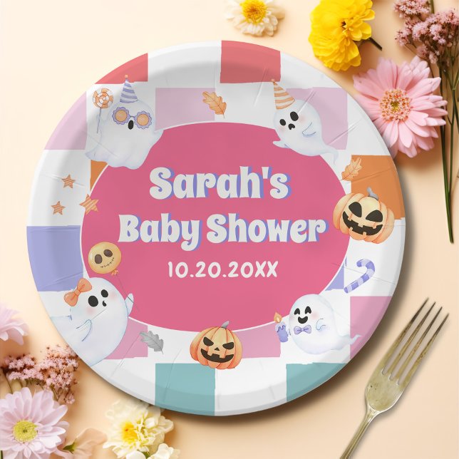 Little Boo Halloween Groovy Baby Shower Party Paper Plate (Creator Uploaded)